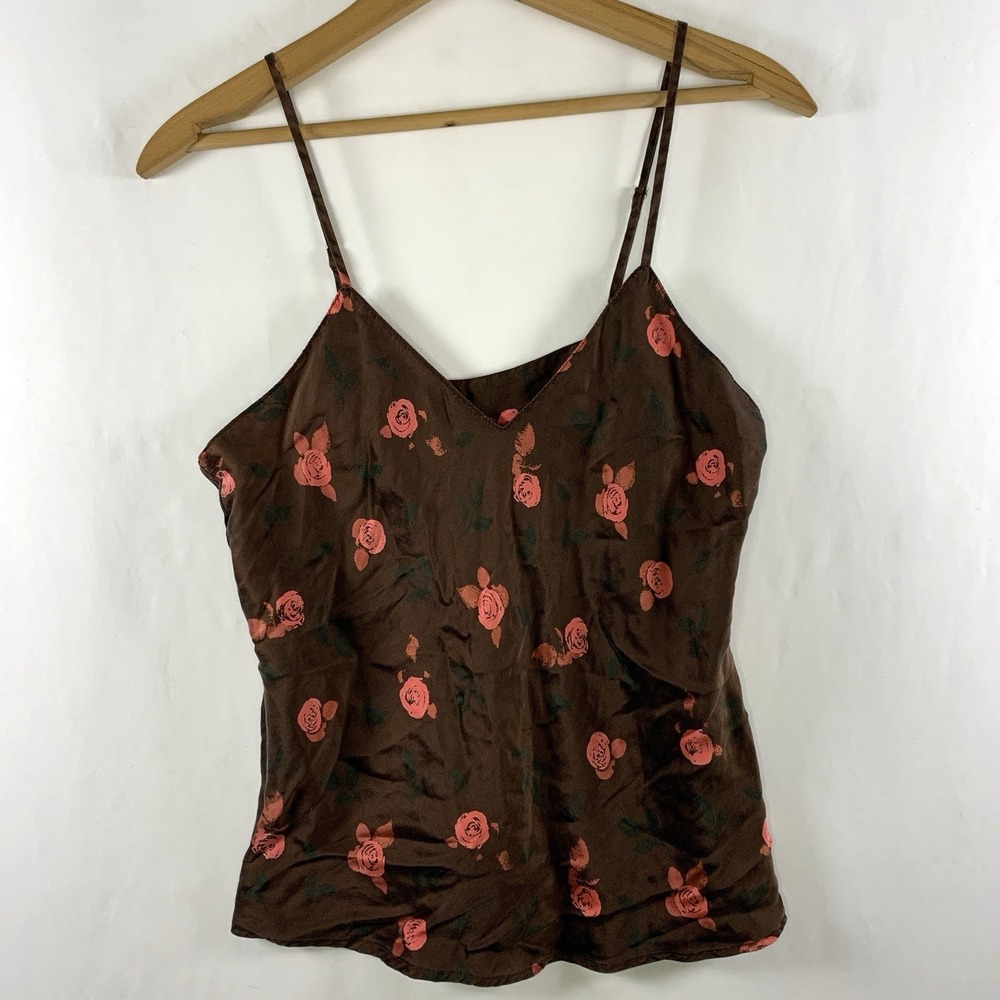 VTG 90s Womens 100% Silk Cami Top Sz 6 Fairy Grunge Romantic Roses‎ Washable